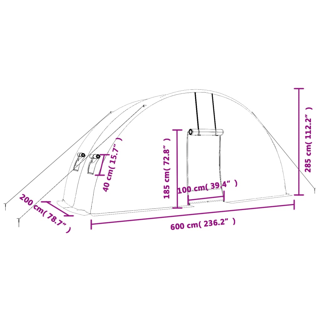 vidaXL Seră cu cadru din oțel, verde, 12 m², 6x2x2,85 m