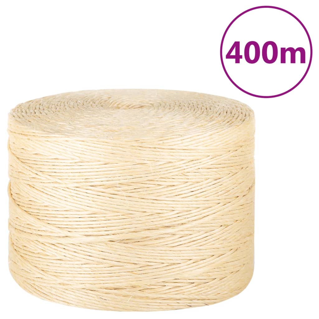 vidaXL Frânghie, 400 m, sisal 100%, 3 mm