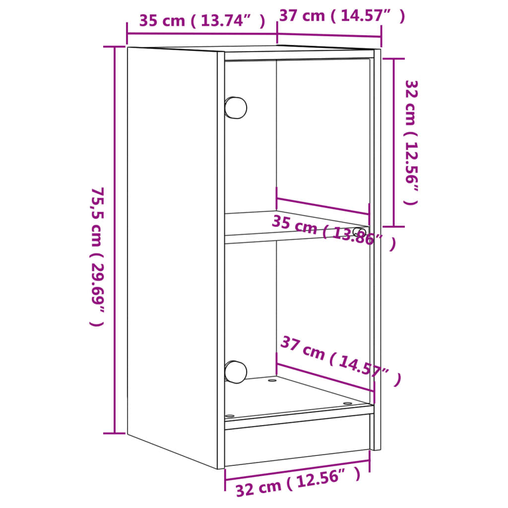 vidaXL Dulap lateral cu uși din sticlă, stejar maro, 35x37x75,5 cm