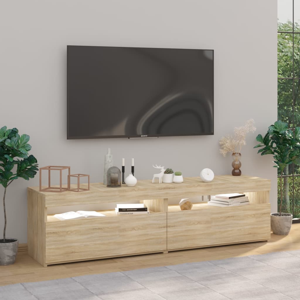 vidaXL Comode TV cu lumini LED, 2 buc., stejar sonoma, 75x35x40 cm