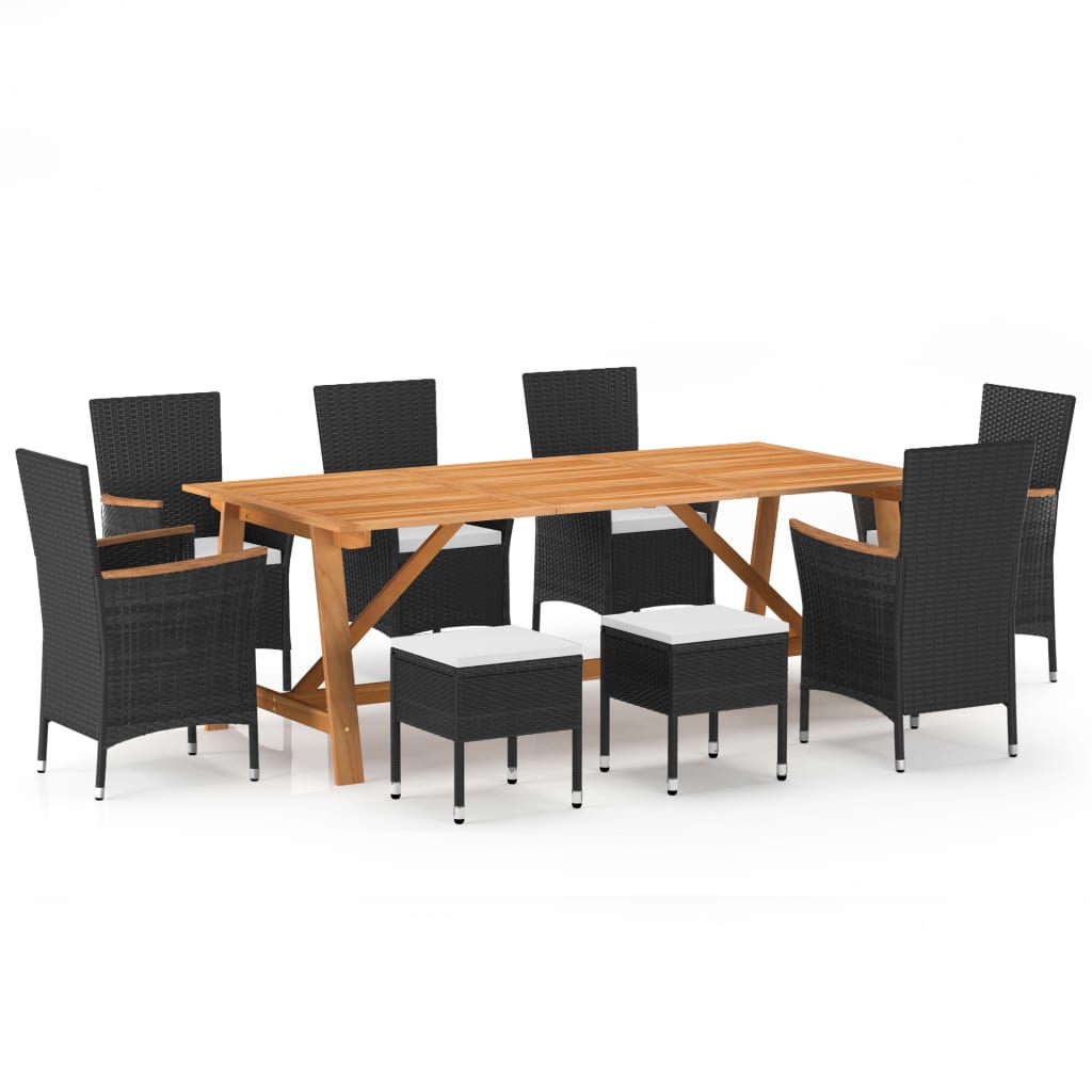 vidaXL Set mobilier de grădină, 9 piese, negru