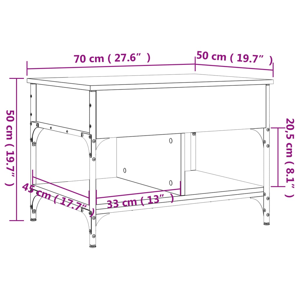 vidaXL Măsuță de cafea sonoma gri 70x50x50 cm lemn prelucrat și metal