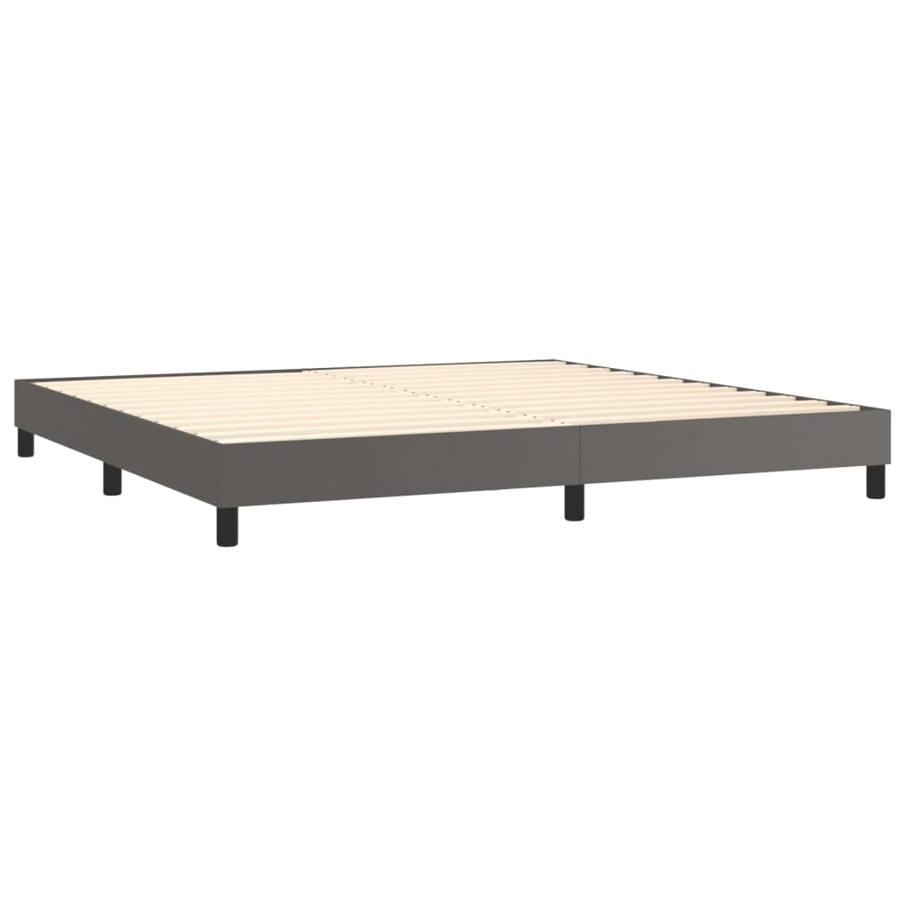 vidaXL Pat box spring cu saltea, gri, 200x200 cm, piele ecologică