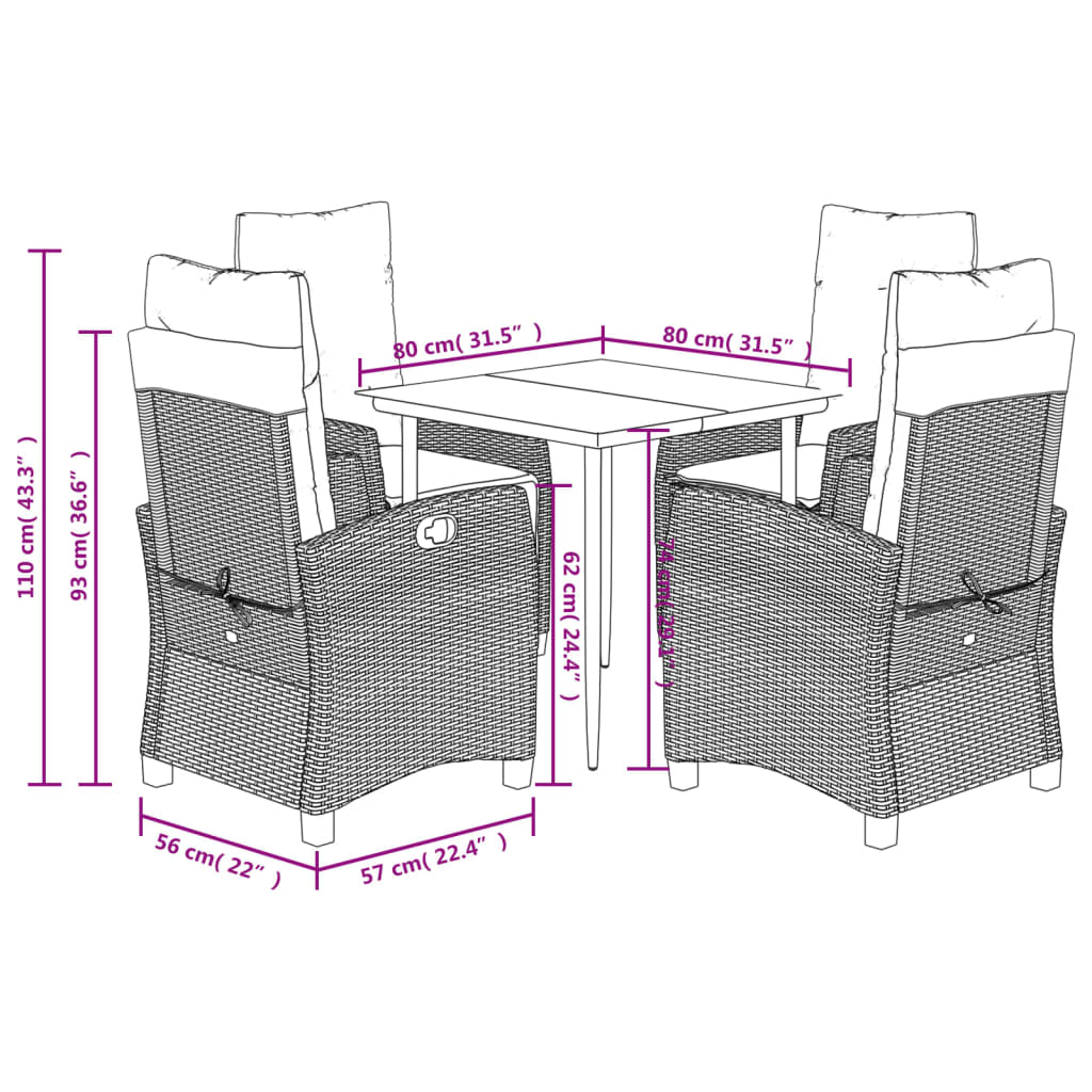 vidaXL Set mobilier de grădină cu perne, 5 piese gri deschis poliratan