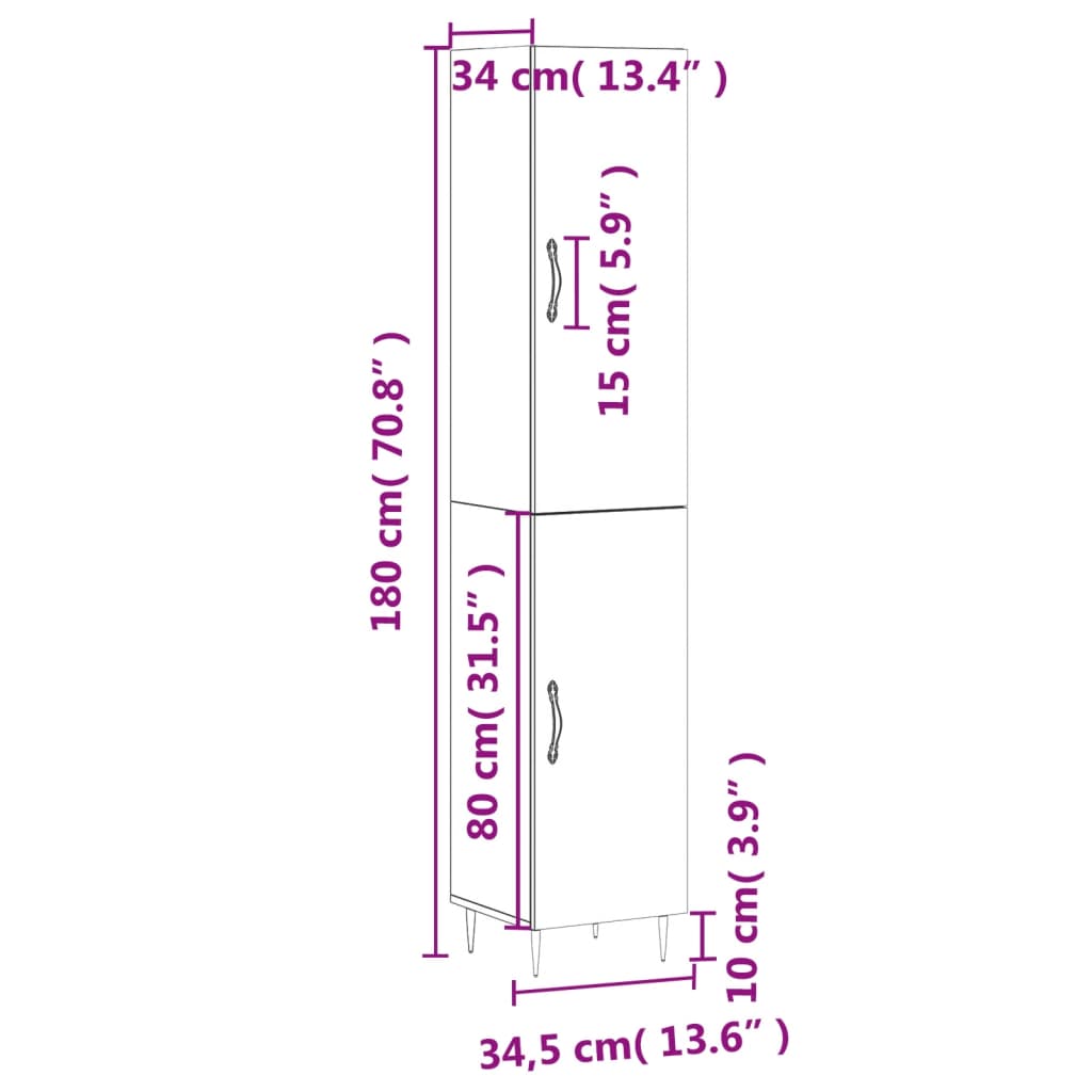 vidaXL Dulap înalt, stejar fumuriu, 34,5x34x180 cm, lemn prelucrat