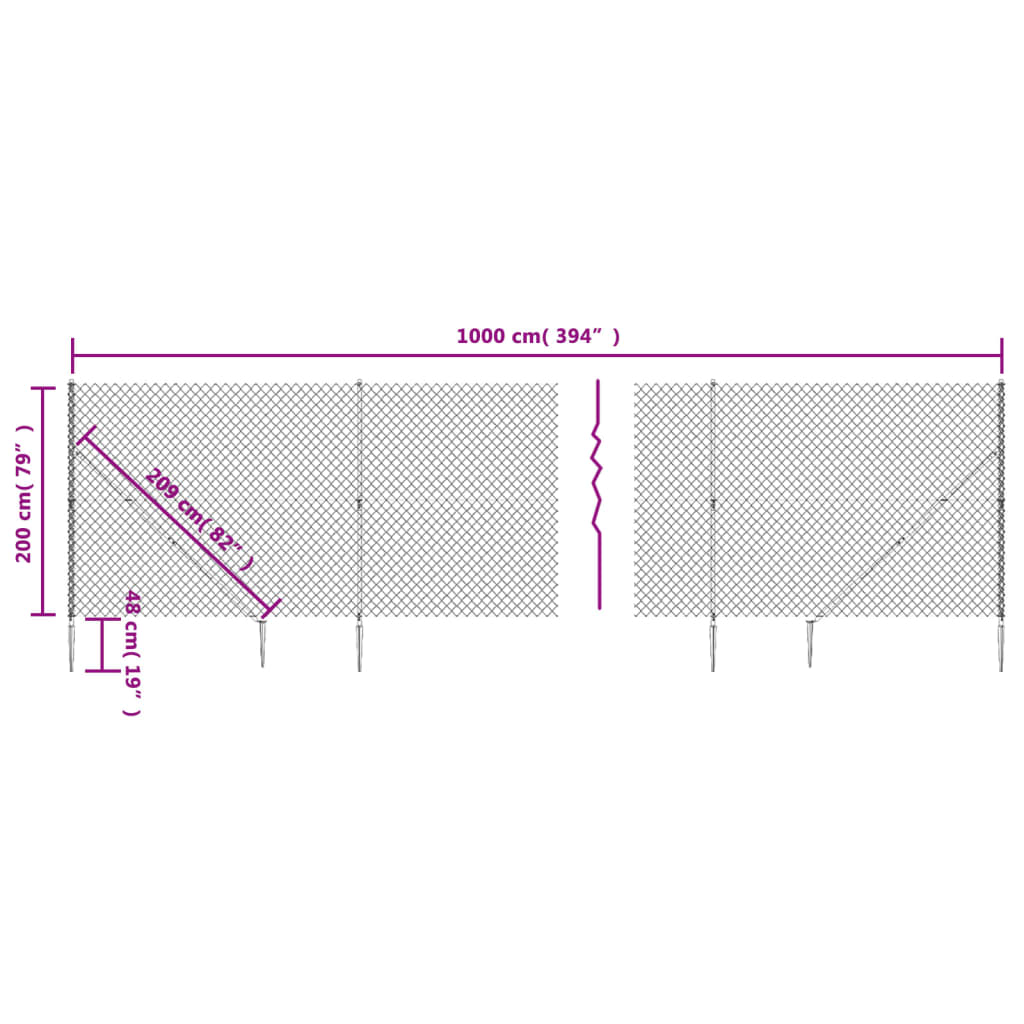 vidaXL Gard plasă de sârmă cu țăruși de fixare, 2x10 m