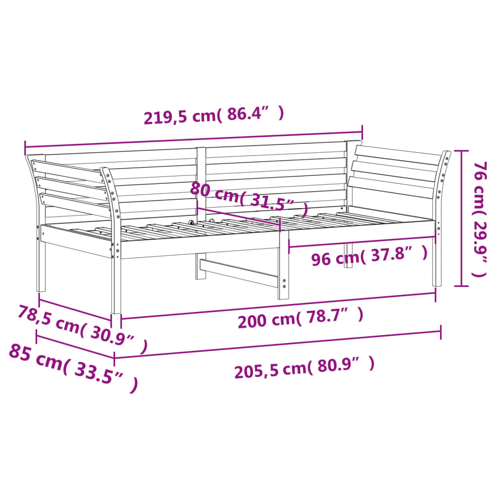 vidaXL Pat de zi fără saltea, maro ceruit, 80x200 cm, lemn masiv pin