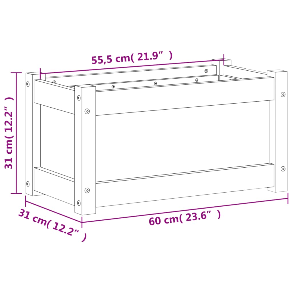 vidaXL Jardinieră de grădină, maro ceruit, 60x31x31 cm, lemn masiv pin