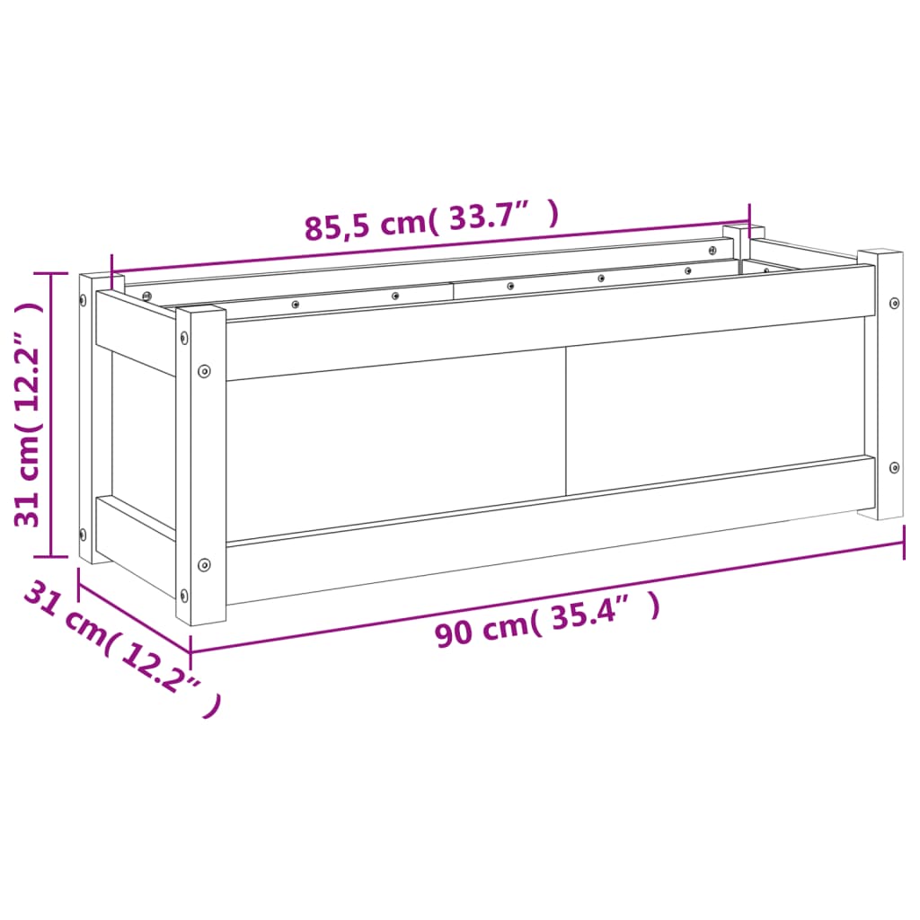 vidaXL Jardinieră de grădină, maro ceruit, 90x31x31 cm, lemn masiv pin