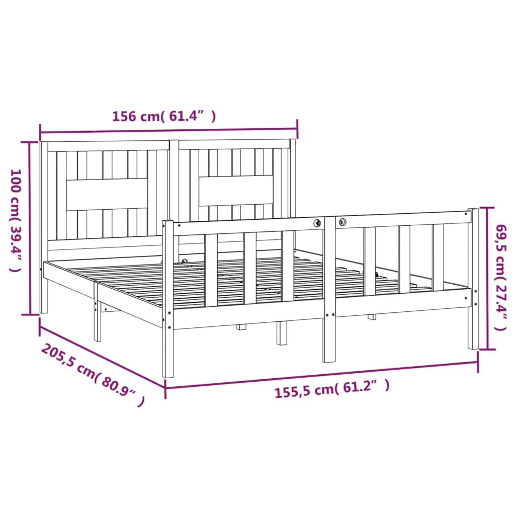 vidaXL Cadru de pat cu tăblie King Size, 150x200 cm, lemn masiv de pin