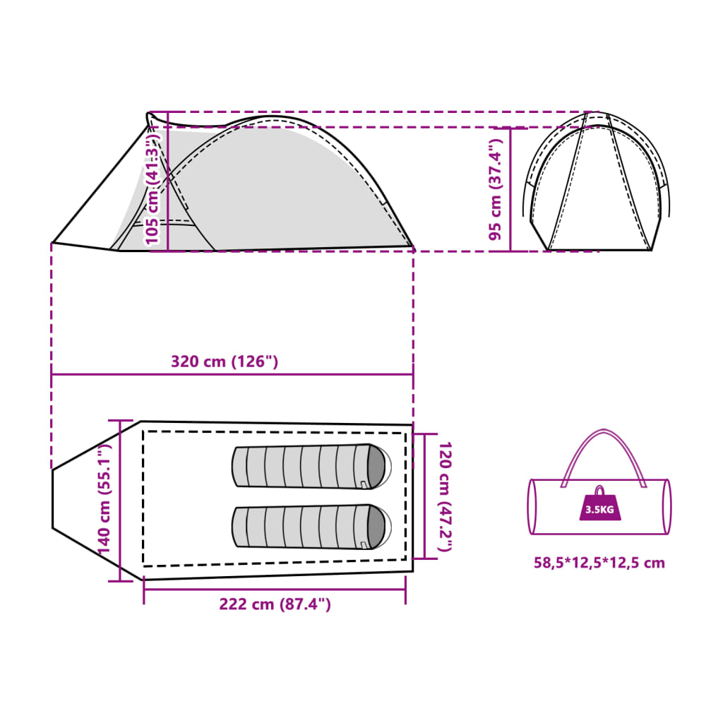 vidaXL Cort de camping cupolă pentru 2 persoane, albastru, impermeabil