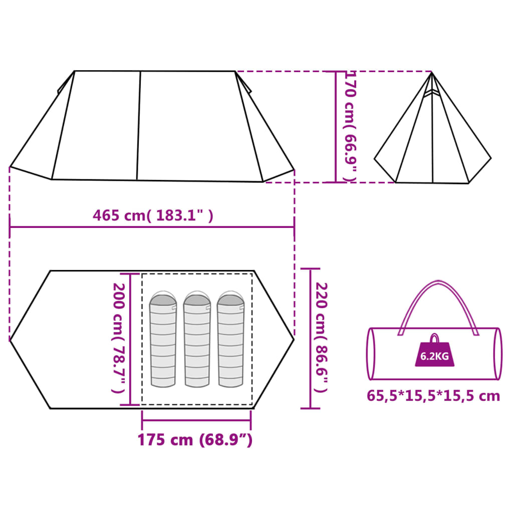 vidaXL Cort de camping pentru 3 persoane, gri/portocaliu, impermeabil