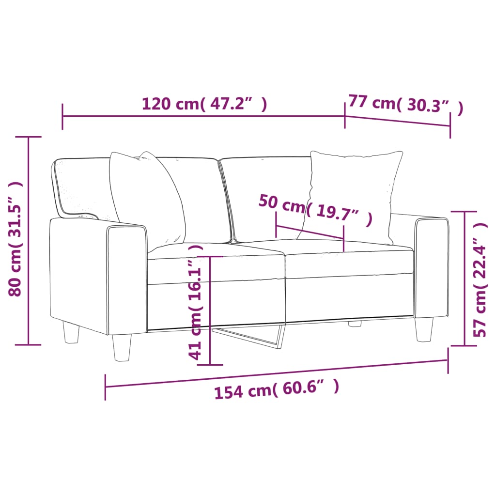 vidaXL Canapea cu 2 locuri cu pernuțe, gri, 120 cm, piele ecologică