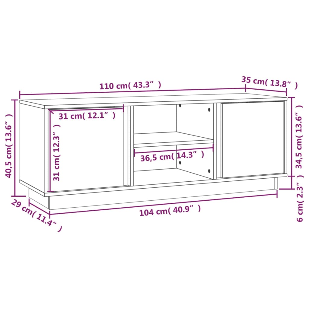 vidaXL Comodă TV, negru, 110x35x40,5 cm, lemn masiv de pin