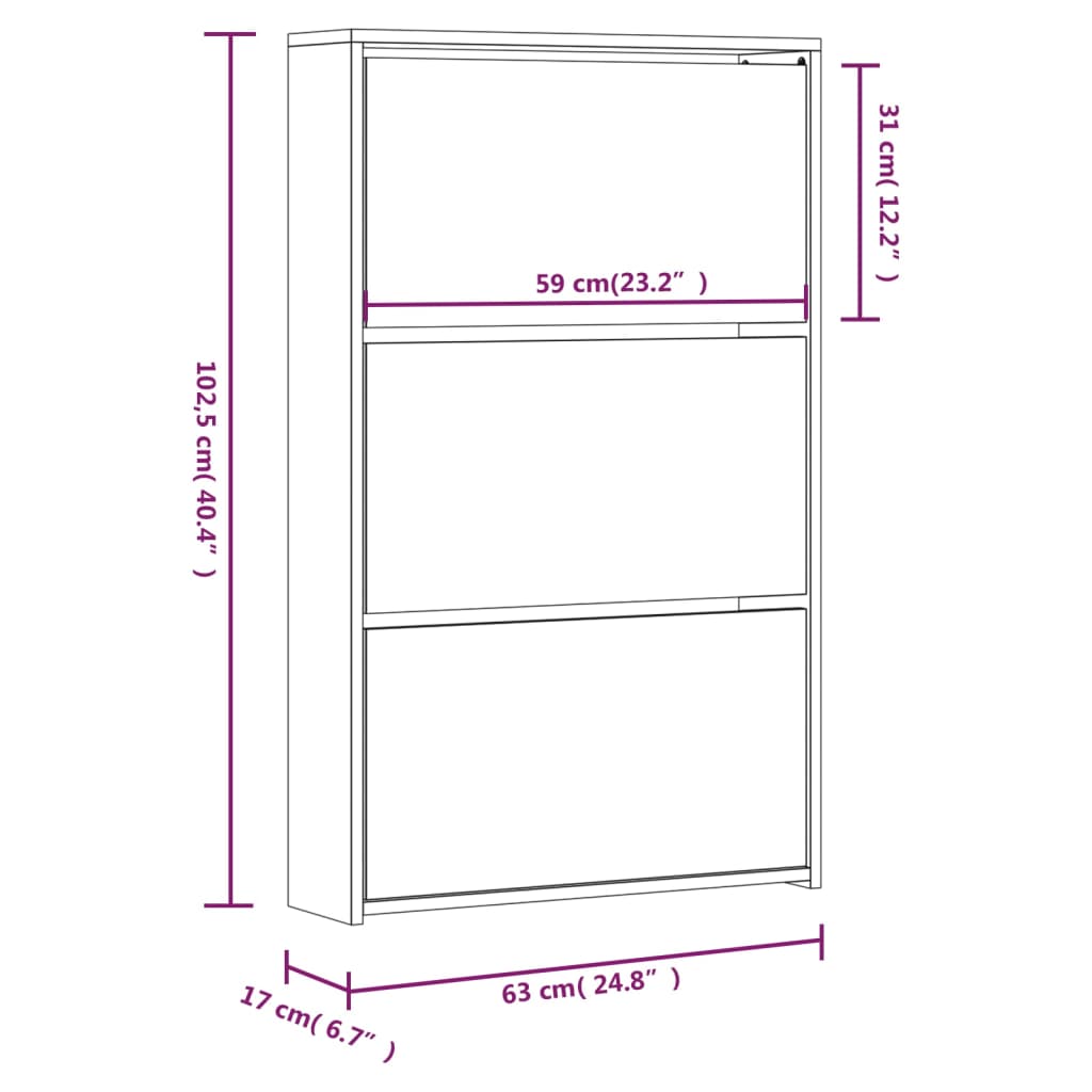 vidaXL Pantofar cu oglindă, 3 niveluri, Stejar maro, 63x17x102,5 cm