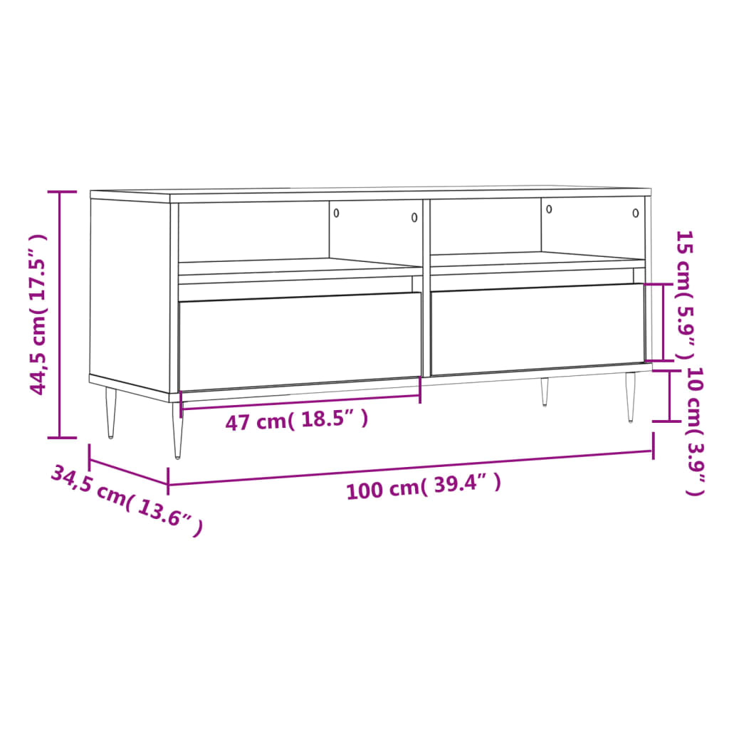 vidaXL Comodă TV, gri sonoma, 100x34,5x44,5 cm, lemn prelucrat