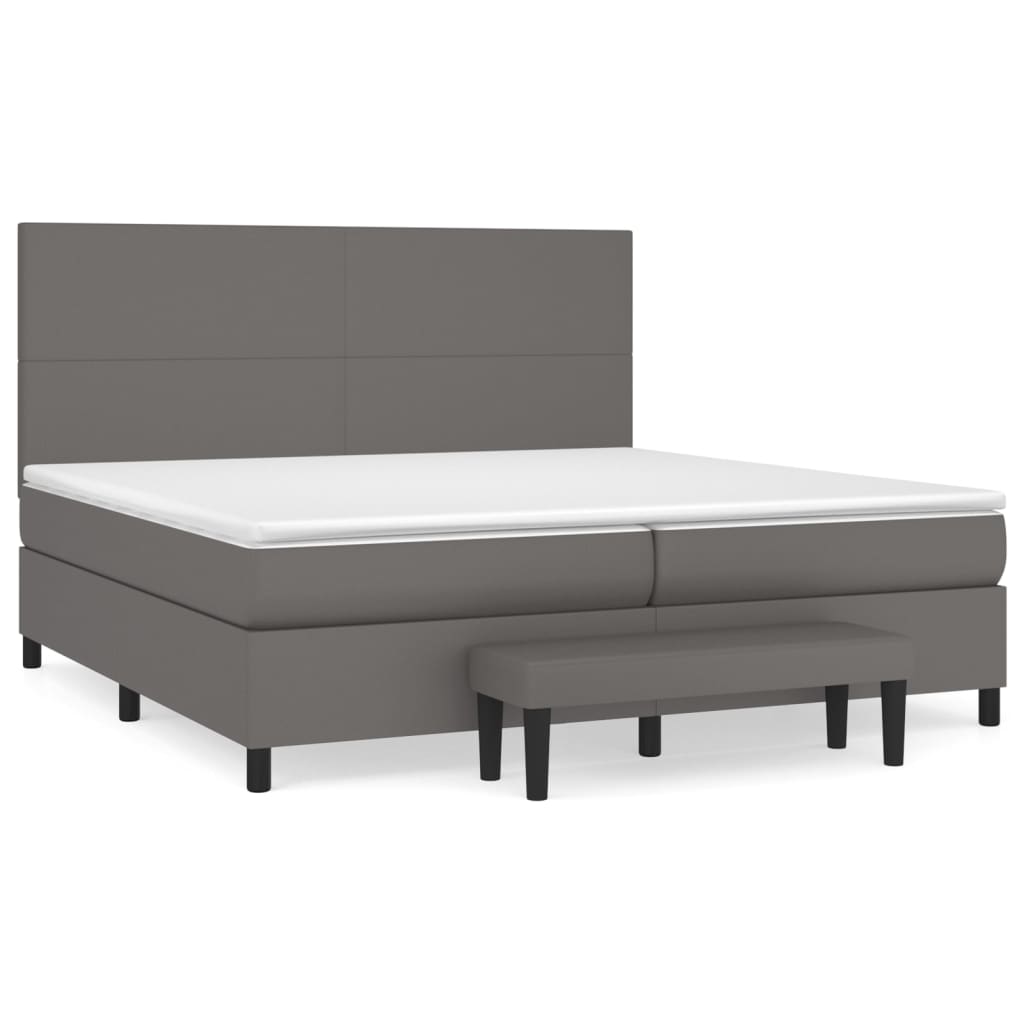 vidaXL Pat box spring cu saltea, gri, 200x200 cm, piele ecologică