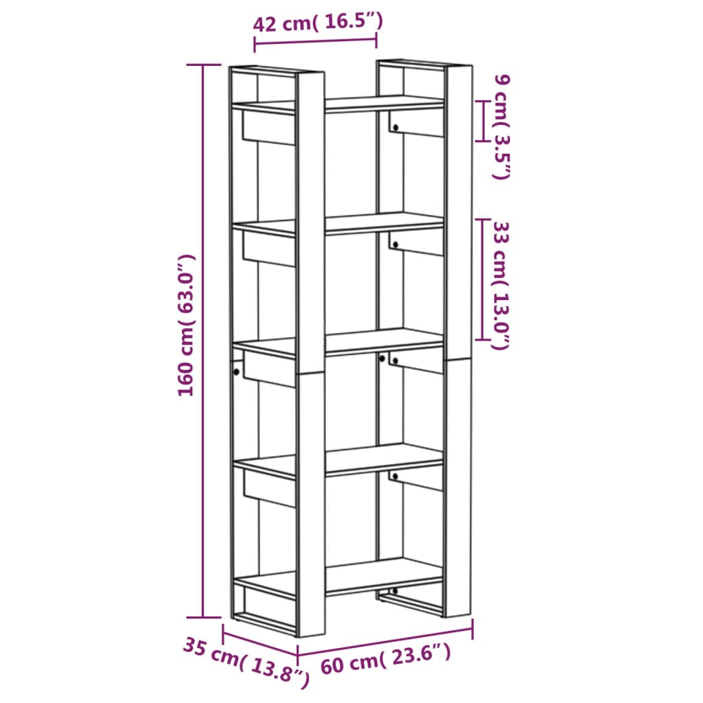 vidaXL Bibliotecă/Separator cameră, negru, 60x35x160 cm, lemn masiv