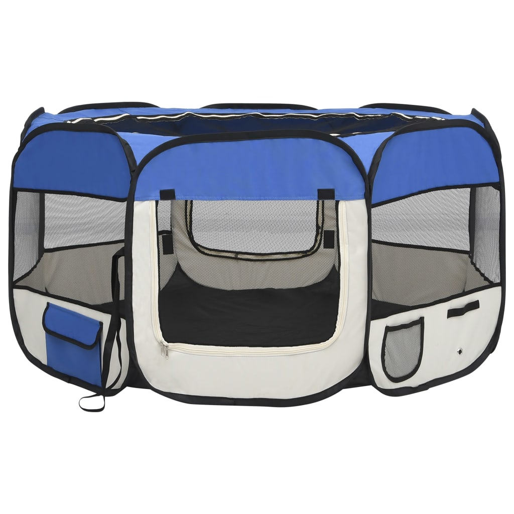 vidaXL Țarc câini pliabil cu sac de transport, albastru, 125x125x61 cm