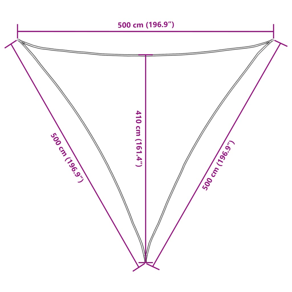 vidaXL Parasolar din țesătură oxford, triunghiular, 5 x 5 x 5 m, crem