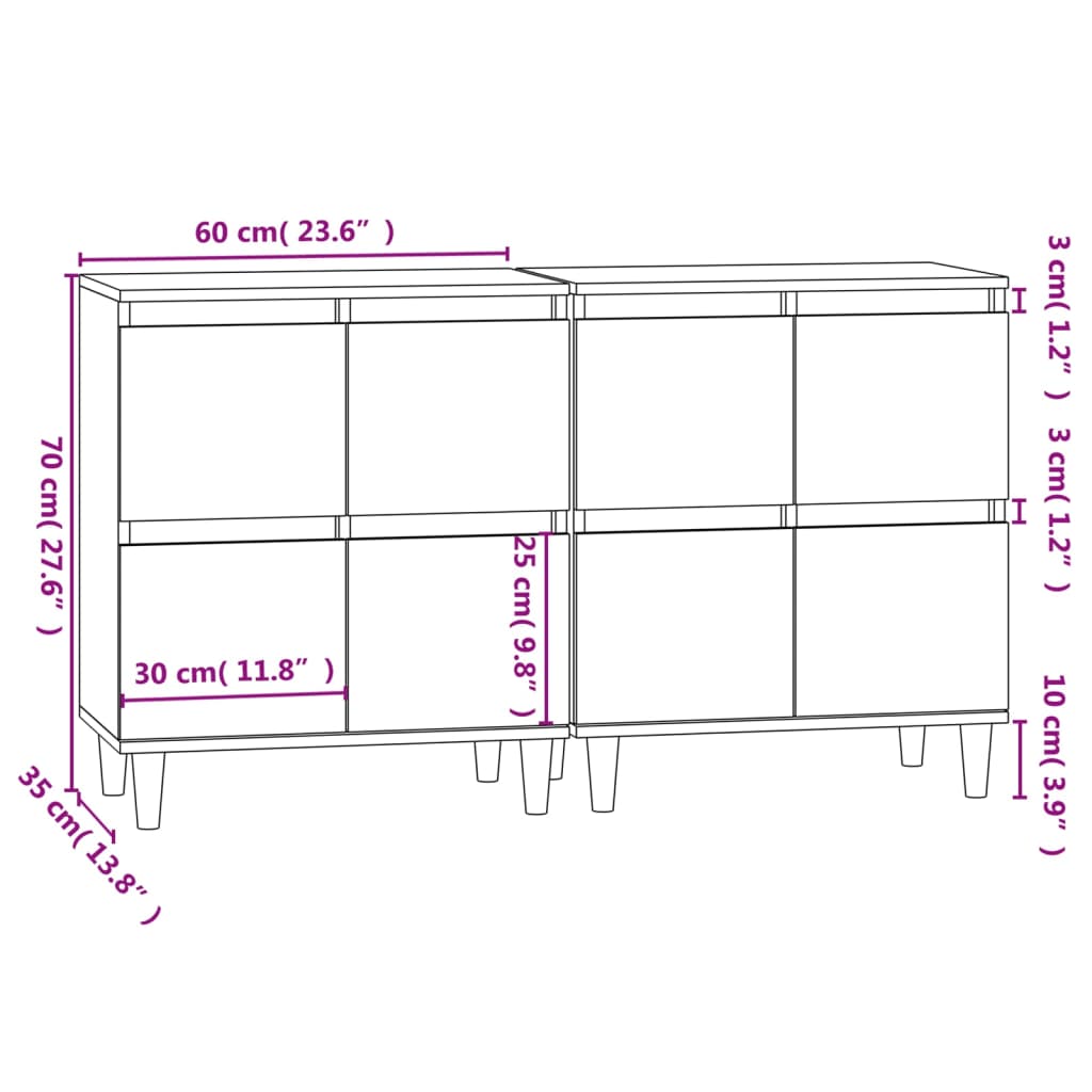 vidaXL Dulapuri, 2 buc, stejar afumat, 60x30x75 cm, lemn prelucrat