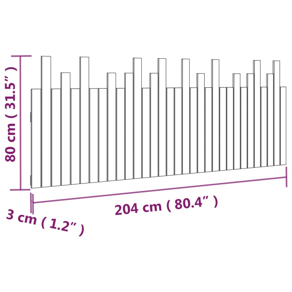 vidaXL Tăblie de pat pentru perete, alb, 204x3x80 cm, lemn masiv pin