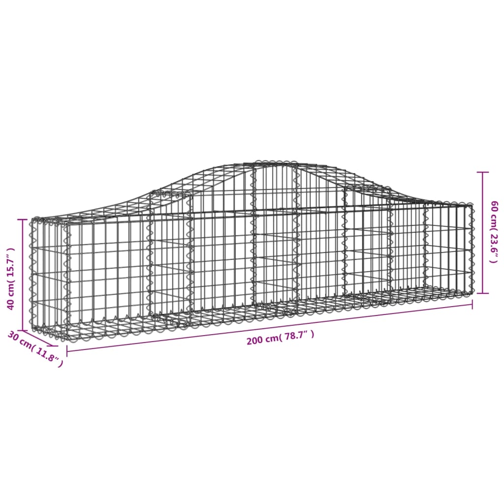 vidaXL Coșuri gabion arcuite 13 buc, 200x30x40/60 cm, fier galvanizat