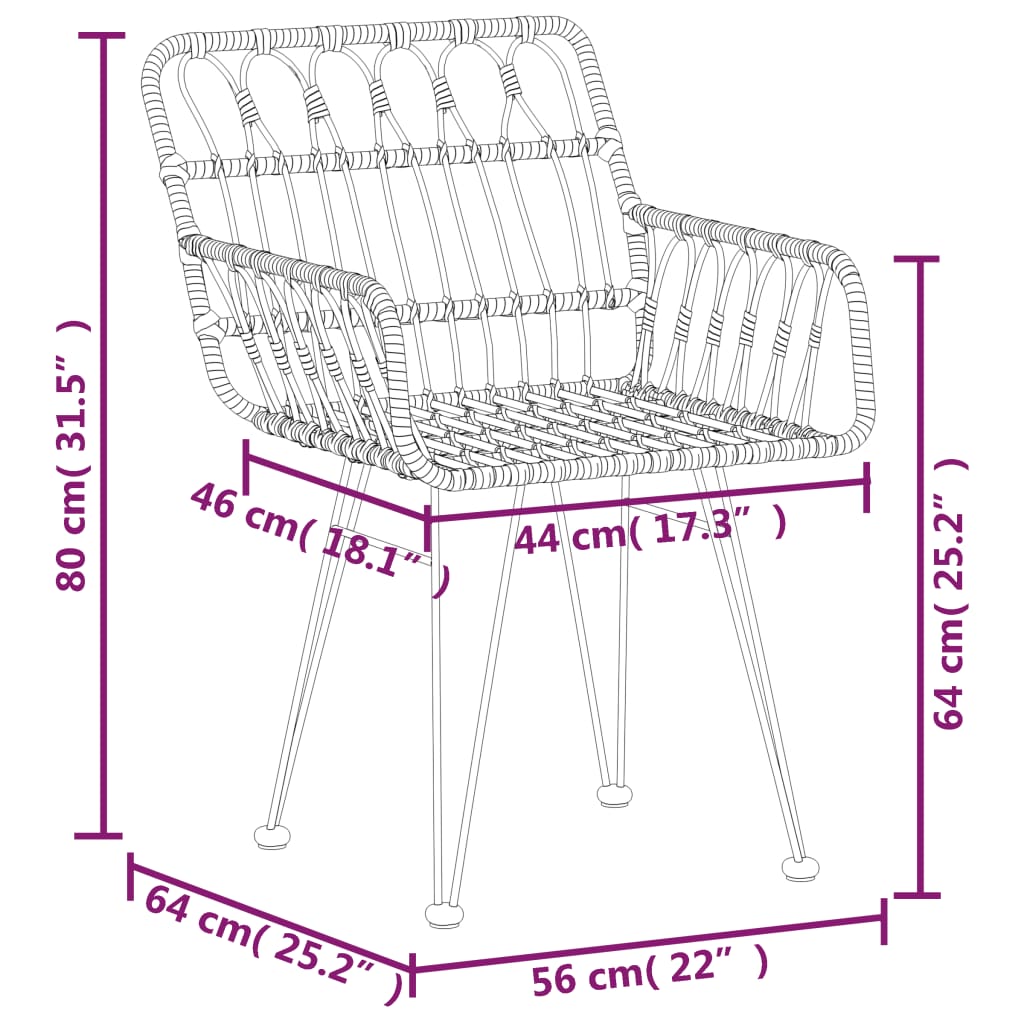 vidaXL Set mobilier de grădină, 3 piese, negru, poliratan