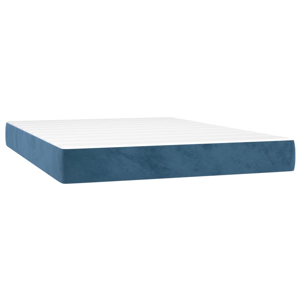 vidaXL Pat box spring cu saltea, albastru închis, 140x190 cm, catifea