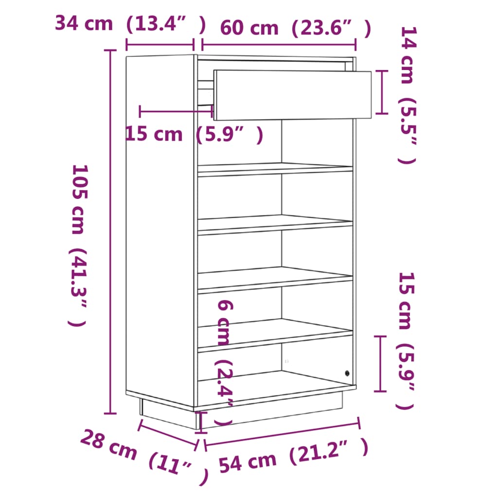 vidaXL Pantofar, gri, 60x34x105 cm, lemn masiv de pin