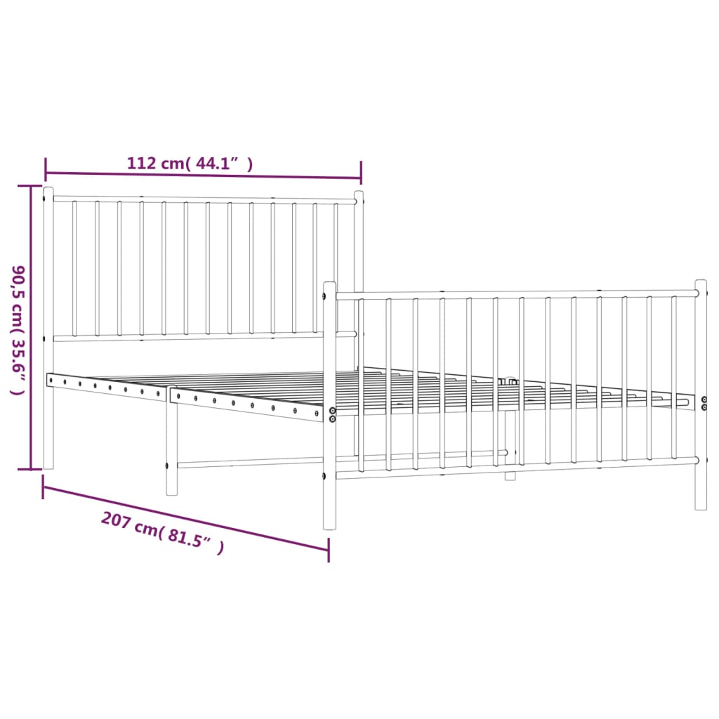 vidaXL Cadru pat metalic cu tăblii de cap/picioare, negru, 107x203 cm