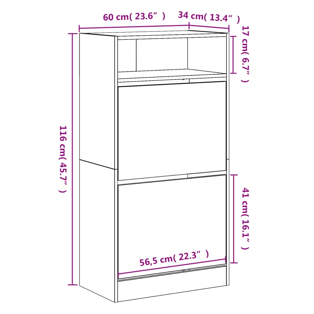 vidaXL Pantofar, negru, 60x34x116 cm, lemn compozit