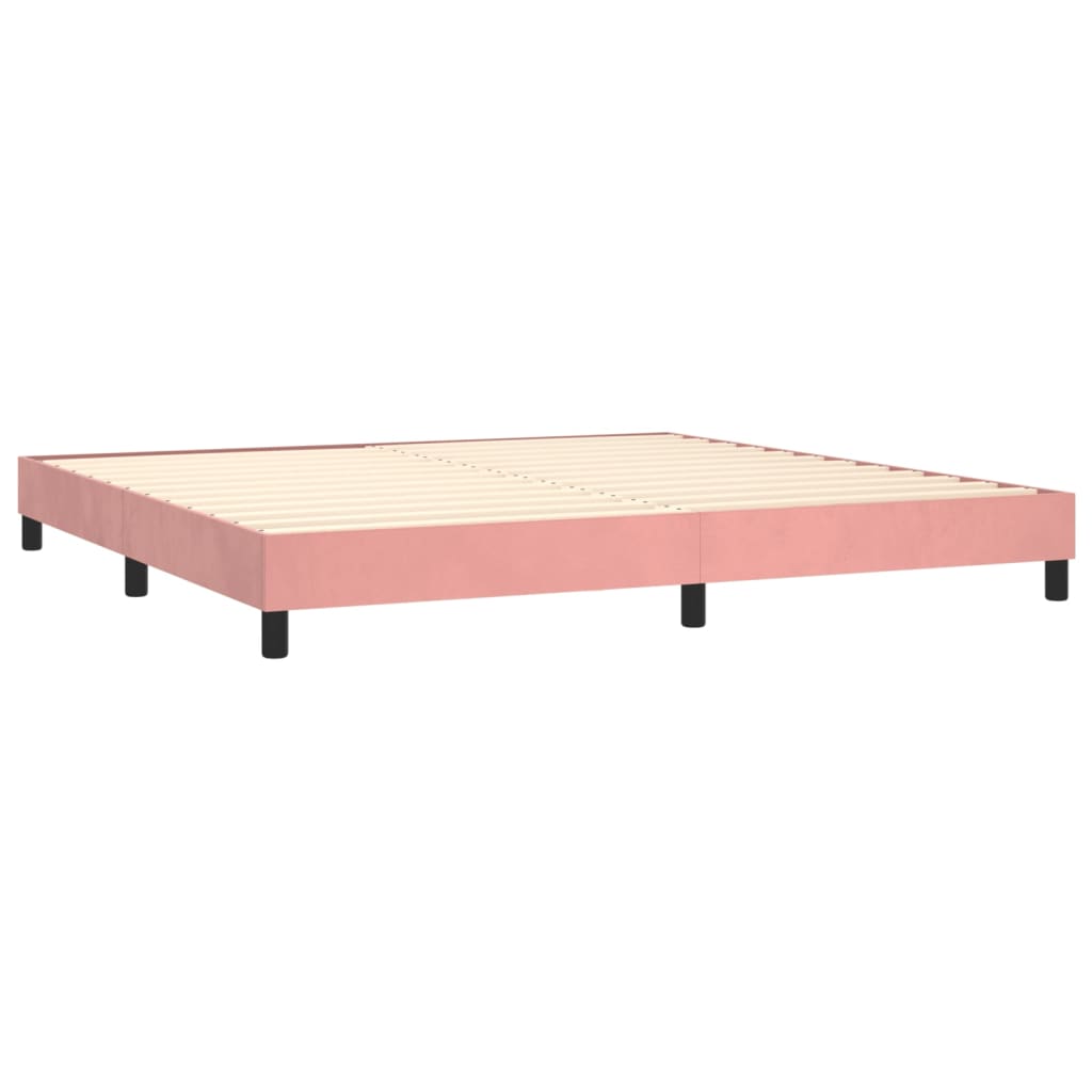 vidaXL Pat box spring cu saltea, roz, 200x200 cm, catifea