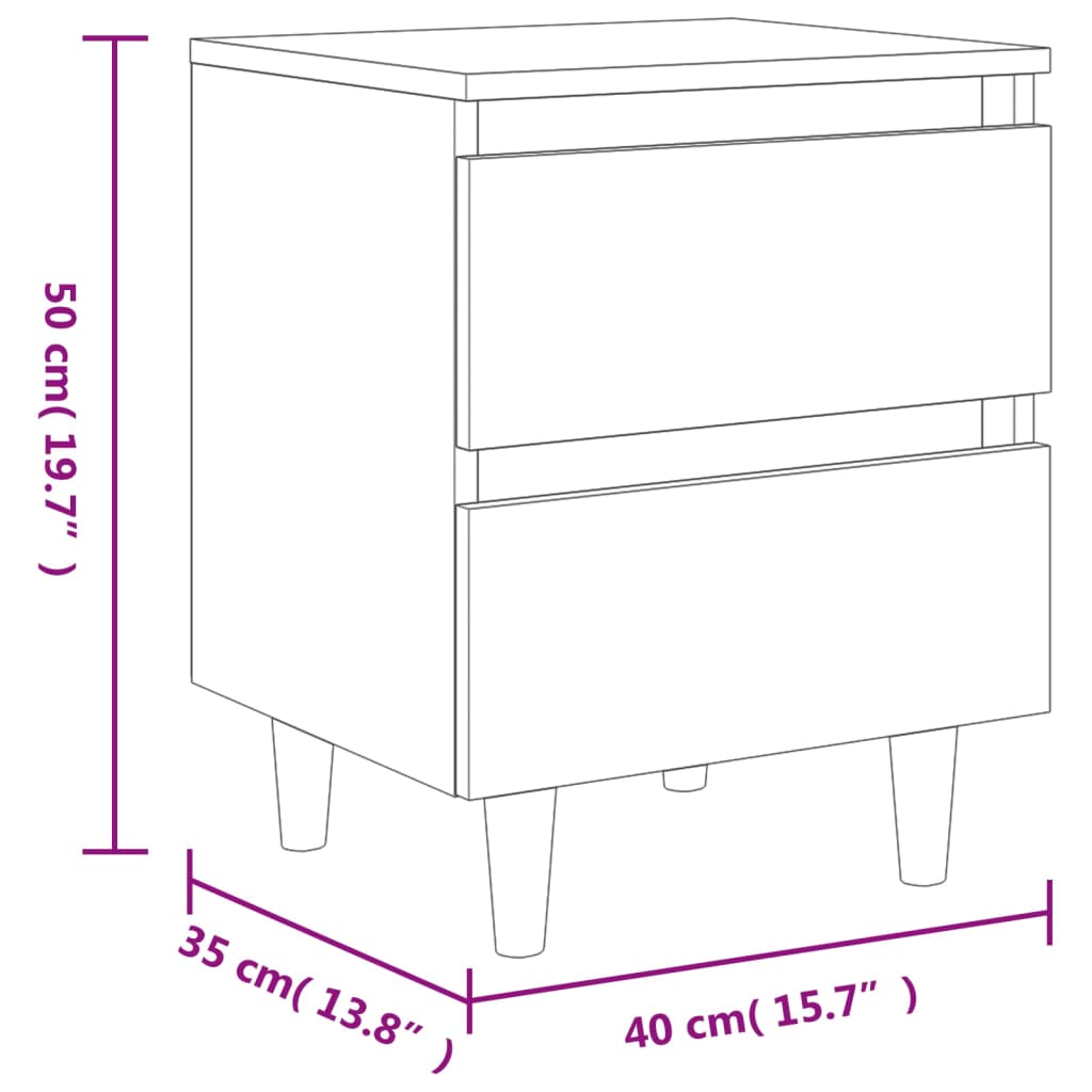 vidaXL Noptieră cu picioare din lemn masiv pin, gri beton, 40x35x50 cm