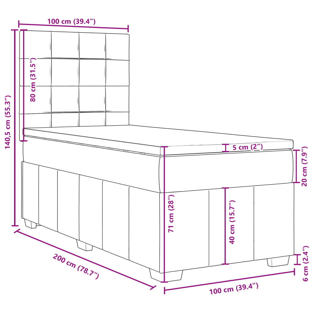 vidaXL Pat box spring cu saltea, gri deschis, 100x200 cm, textil