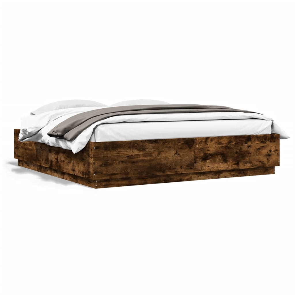 vidaXL Cadru de pat cu LED stejar fumuriu 200x200cm lemn prelucrat
