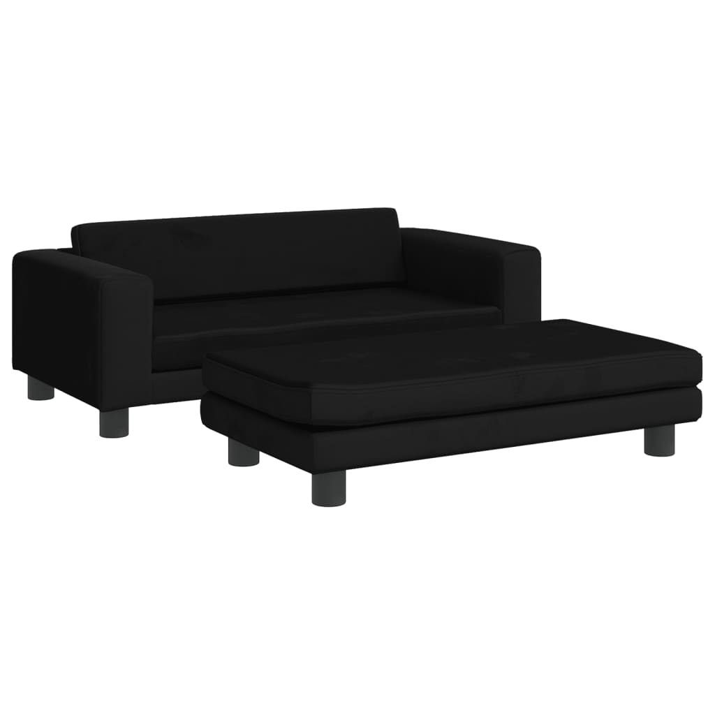 vidaXL Canapea pentru copii cu taburet negru 100x50x30 cm catifea