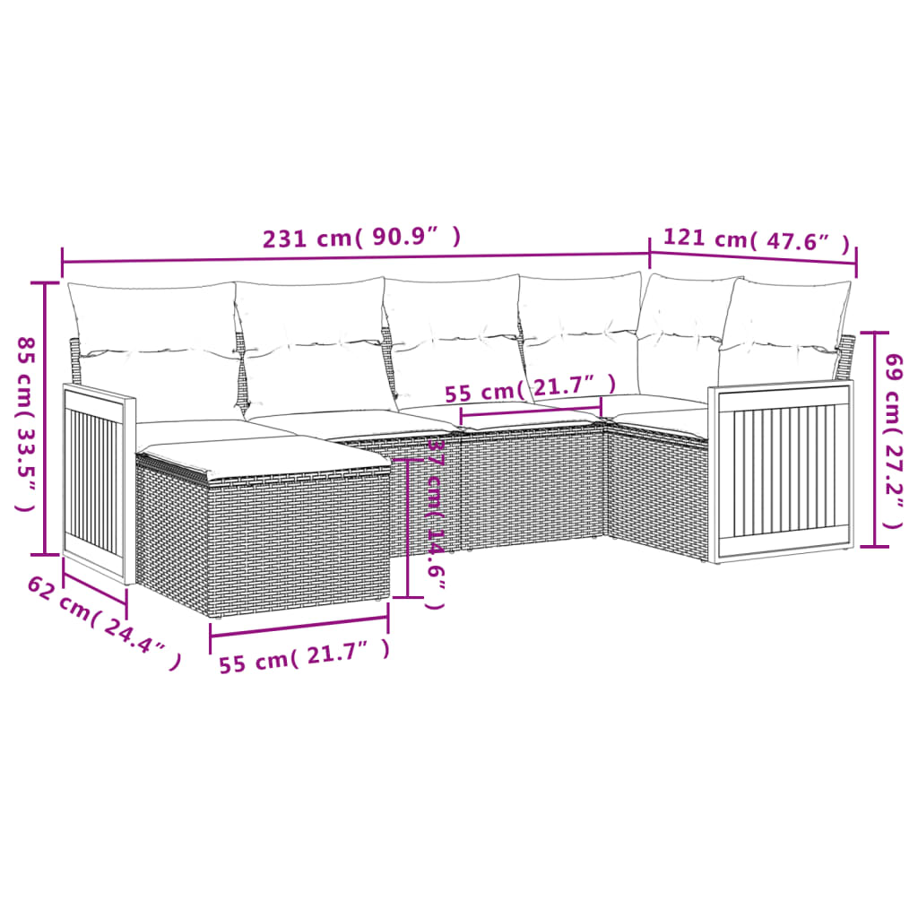 vidaXL Set mobilier de grădină cu perne, 6 piese, negru, poliratan