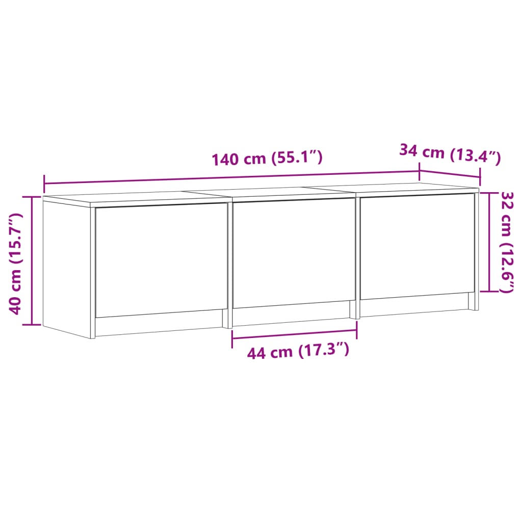 vidaXL Dulap TV cu LED, stejar fumuriu, 140x34x40 cm, lemn prelucrat