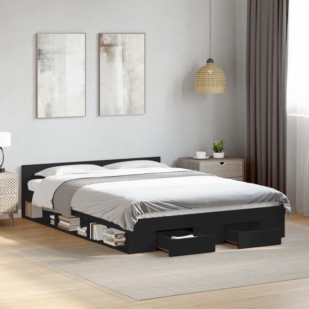 vidaXL Cadru de pat cu sertare, negru, 120x200 cm, lemn prelucrat