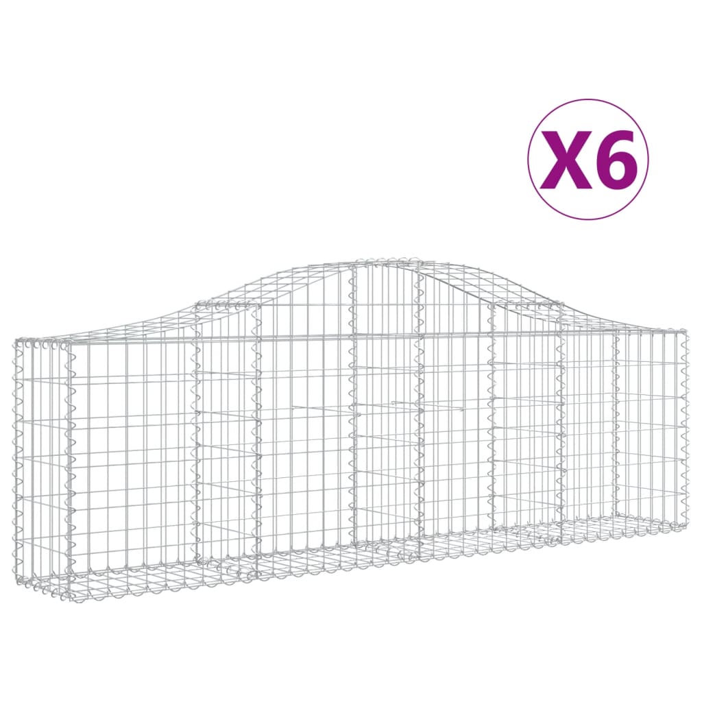 vidaXL Coșuri gabion arcuite 6 buc, 200x30x60/80 cm, fier galvanizat