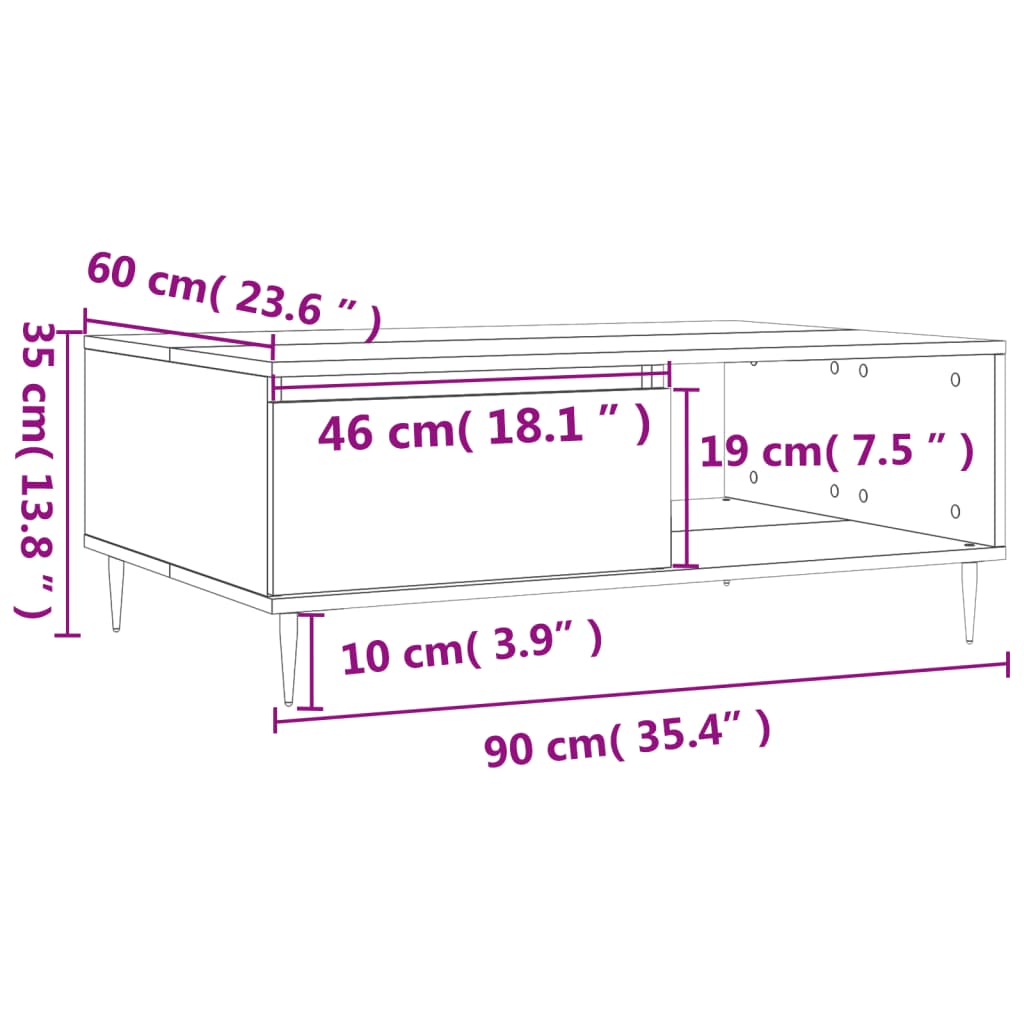 vidaXL Masă de cafea, gri beton, 90x60x35 cm, lemn compozit