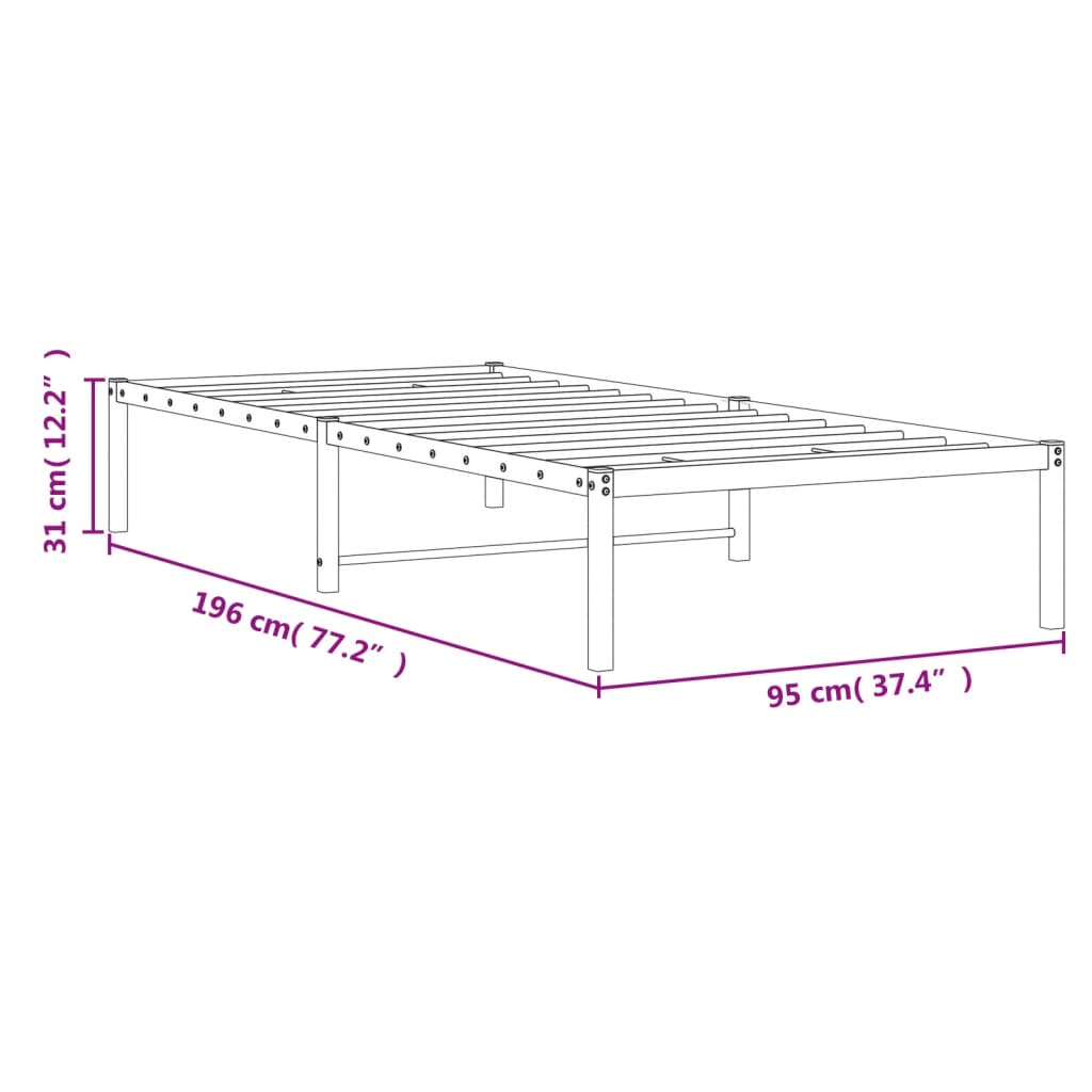 vidaXL Cadru pat metalic, negru, 90x190 cm