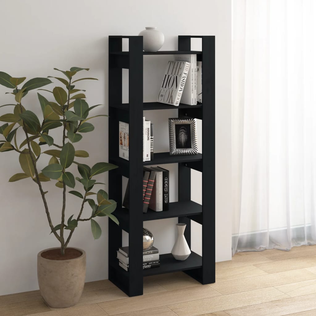 vidaXL Bibliotecă/Separator cameră, negru, 60x35x160 cm, lemn masiv