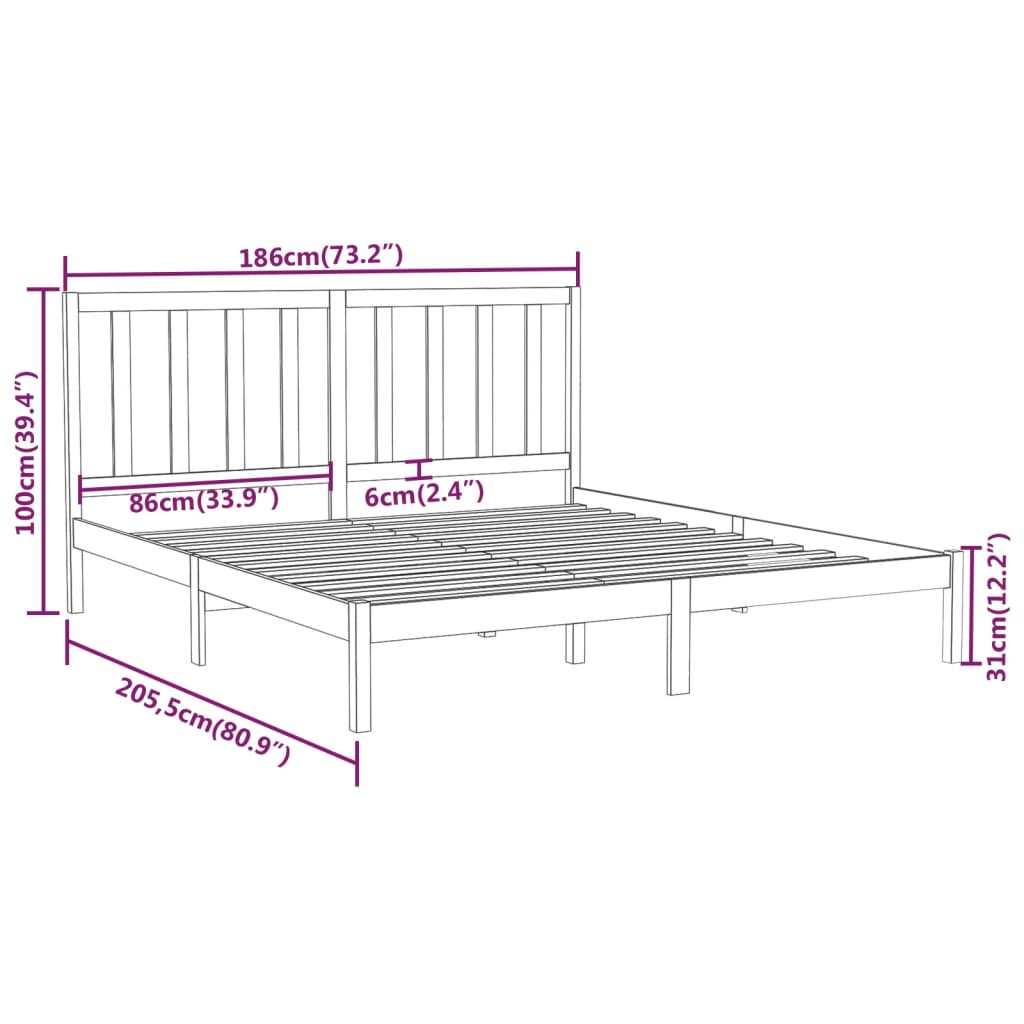 vidaXL Cadru de pat Super King, alb, 180x200 cm, lemn masiv