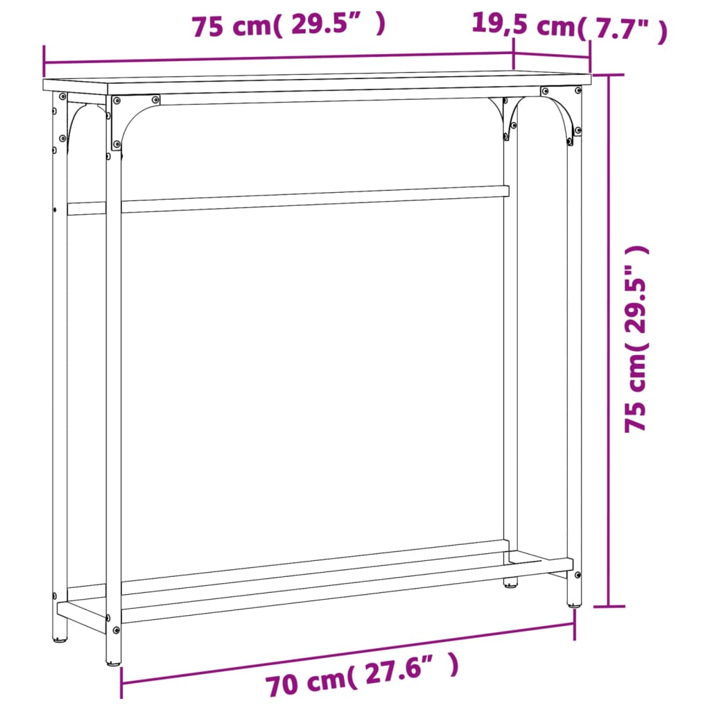 vidaXL Masă consolă, negru, 75x19,5x75 cm, lemn prelucrat