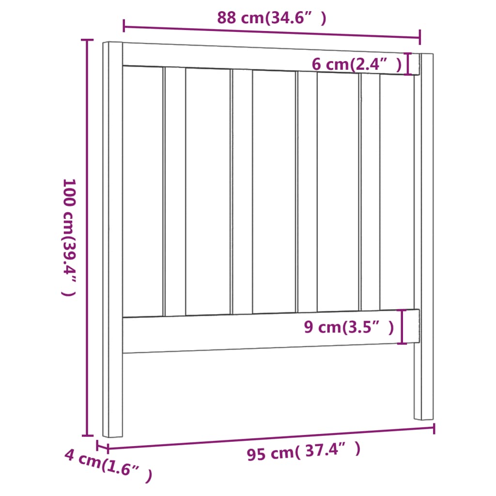 vidaXL Tăblie de pat, gri, 95x4x100 cm, lemn masiv de pin