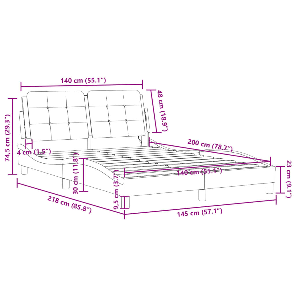 vidaXL Cadru de pat cu lumini LED, maro, 140x200 cm, piele ecologică