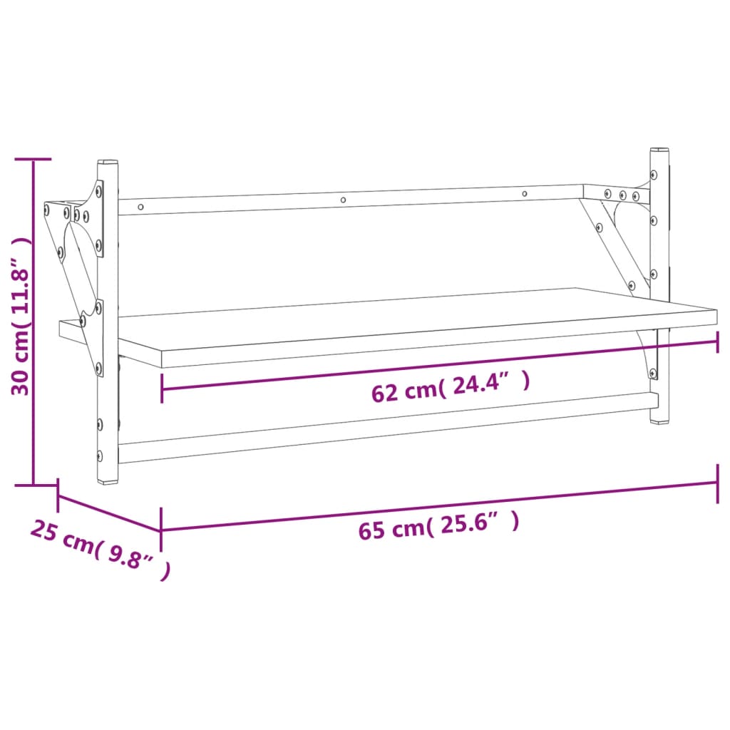 vidaXL Rafturi de perete cu bare 2 buc, stejar fumuriu, 65x25x30 cm