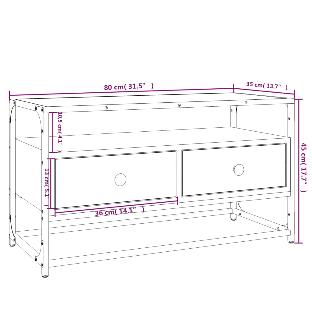 vidaXL Comodă TV, stejar maro, 80x35x45 cm, lemn prelucrat